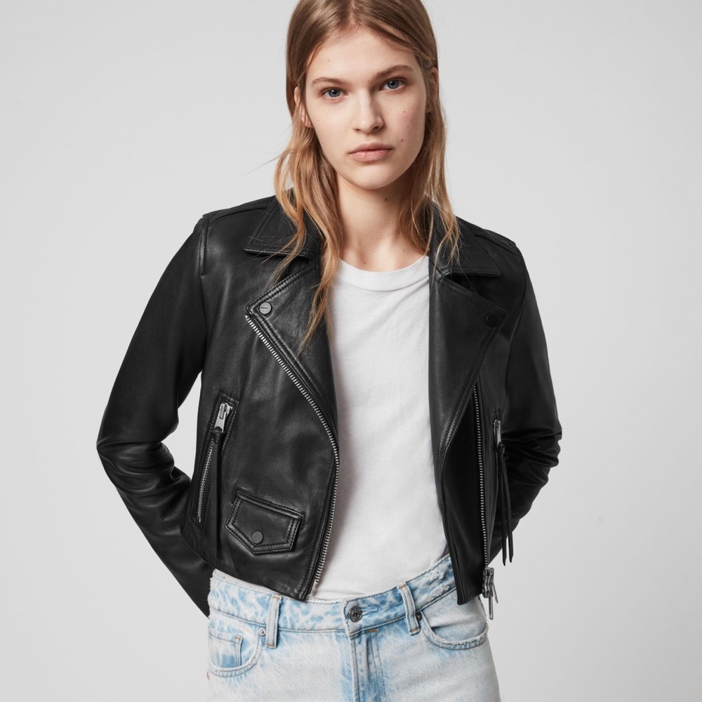 ALL SAINTS NWOT Elora Biker Jacket Black Cropped Size US 6